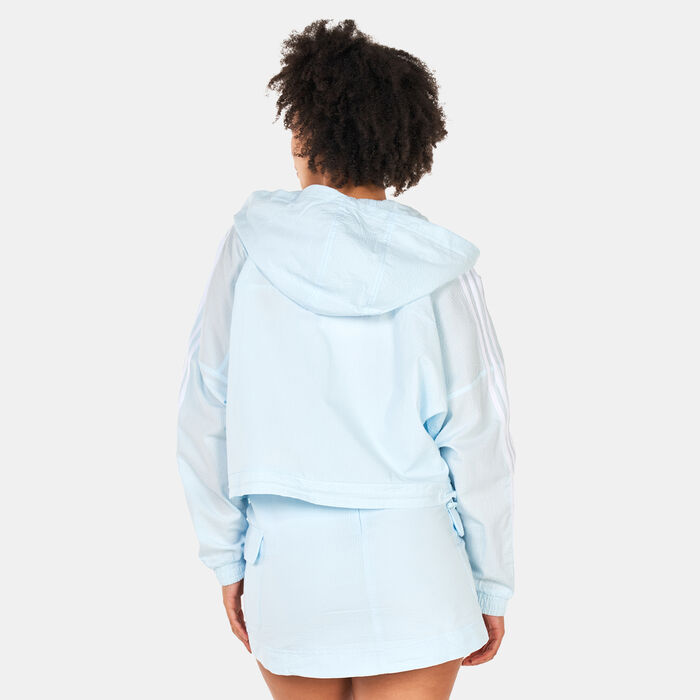 adidas Originals Women's Adicolor Classics Poplin Hooded Track Jacket Blue adidas Originals Women's Adicolor Classics Poplin Hooded Track Jacket Blue image number 1