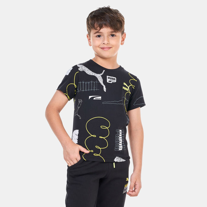 PUMA Kids' Classic Brand Love Allover Print T-Shirt Black PUMA Kids' Classic Brand Love Allover Print T-Shirt Black image number 0