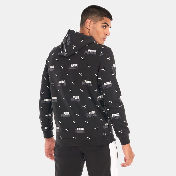 PUMA Men's Essentials+ Logo Power Printed Hoodie Black PUMA Men's Essentials+ Logo Power Printed Hoodie Black image number 1