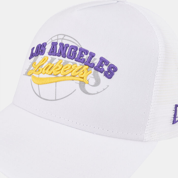 New Era Men's Los Angeles Lakers Logo Overlay A-Frame Trucker Cap White image number 2