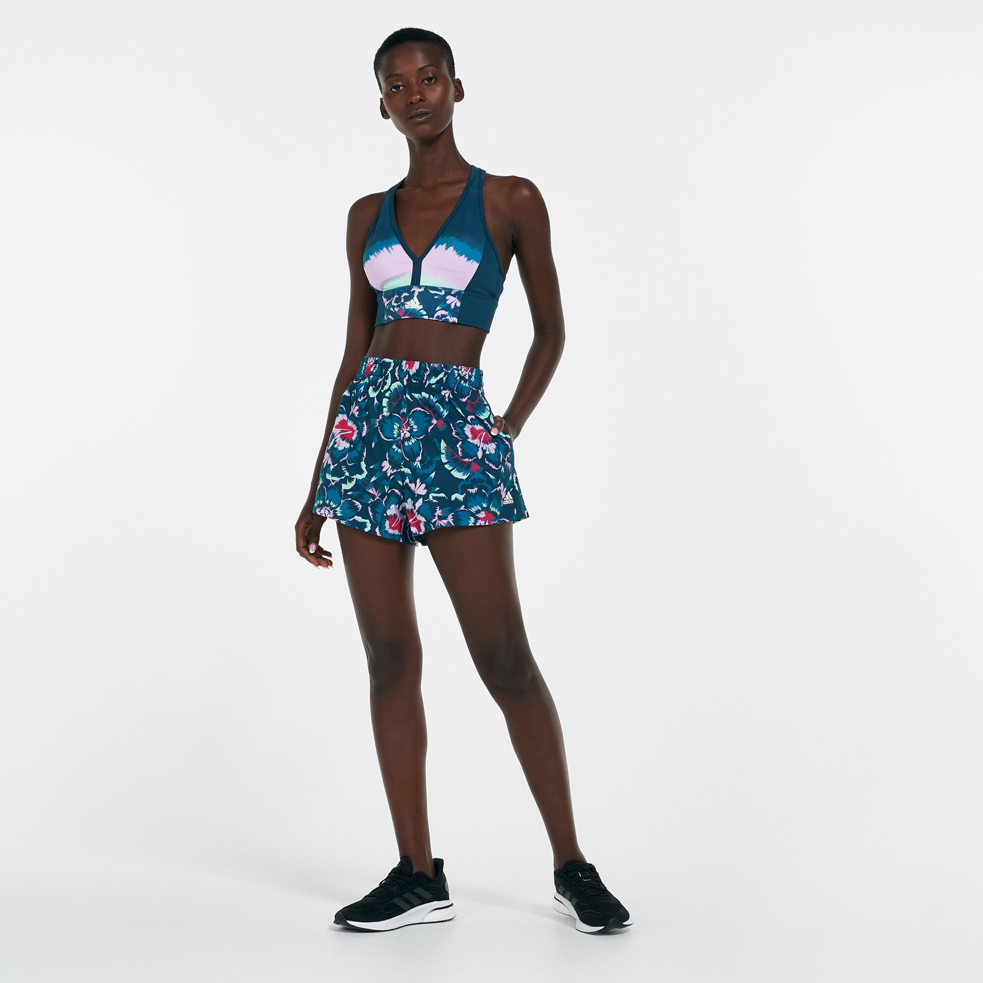 Adidas floral crop top and shorts hot sale