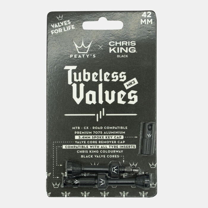 Peaty’s x Chris King (MK2) Tubeless Valves - 42mm Black Peaty’s x Chris King (MK2) Tubeless Valves - 42mm Black image number 1