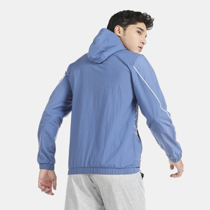 adidas Men's Essentials Giant Logo Windbreaker Hoodie Blue adidas Men's Essentials Giant Logo Windbreaker Hoodie Blue image number 1
