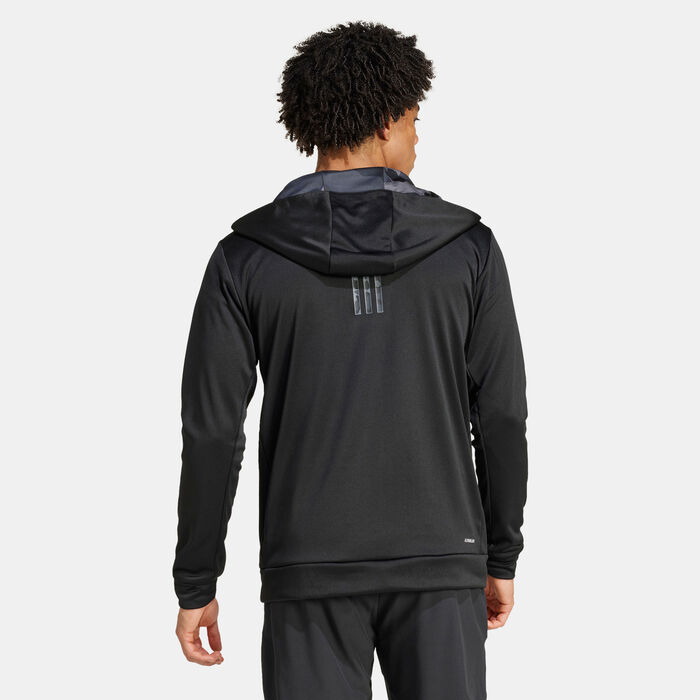 adidas Men's Train Essentials Camo Full-Zip Training Hoodie Black adidas Men's Train Essentials Camo Full-Zip Training Hoodie Black image number 1