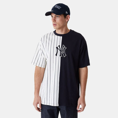 New Era Men's MLB Half Striped Oversized New York Yankees T-Shirt Blue