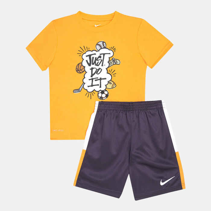 Nike Kids' Dri-FIT Blocked T-Shirt And Shorts Set (Baby And Toddler) Orange Nike Kids' Dri-FIT Blocked T-Shirt And Shorts Set (Baby And Toddler) Orange image number 0