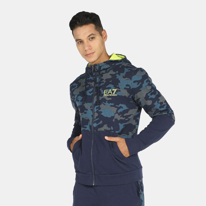 EA7 Emporio Armani Men's Camo Print Zip Hoodie Blue EA7 Emporio Armani Men's Camo Print Zip Hoodie Blue image number 0