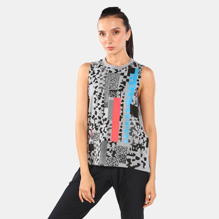Under Armour Women's UA Chop Block Print Muscle Tank Top Grey Under Armour Women's UA Chop Block Print Muscle Tank Top Grey image number 3