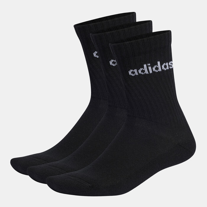 adidas Men's Linear Crew Cushioned Socks (3 Pack) Black adidas Men's Linear Crew Cushioned Socks (3 Pack) Black image number 0