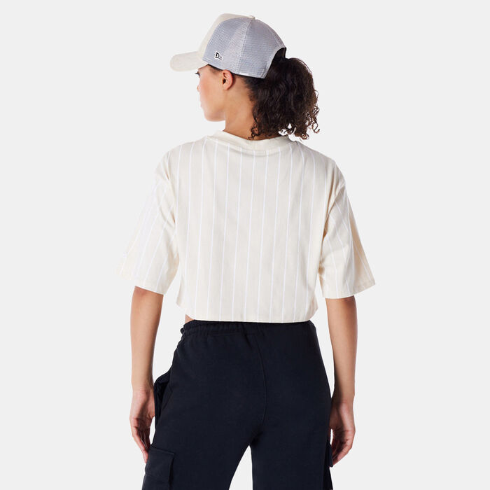 New Era Women's Pinstripe Crop Top Beige New Era Women's Pinstripe Crop Top Beige image number 1