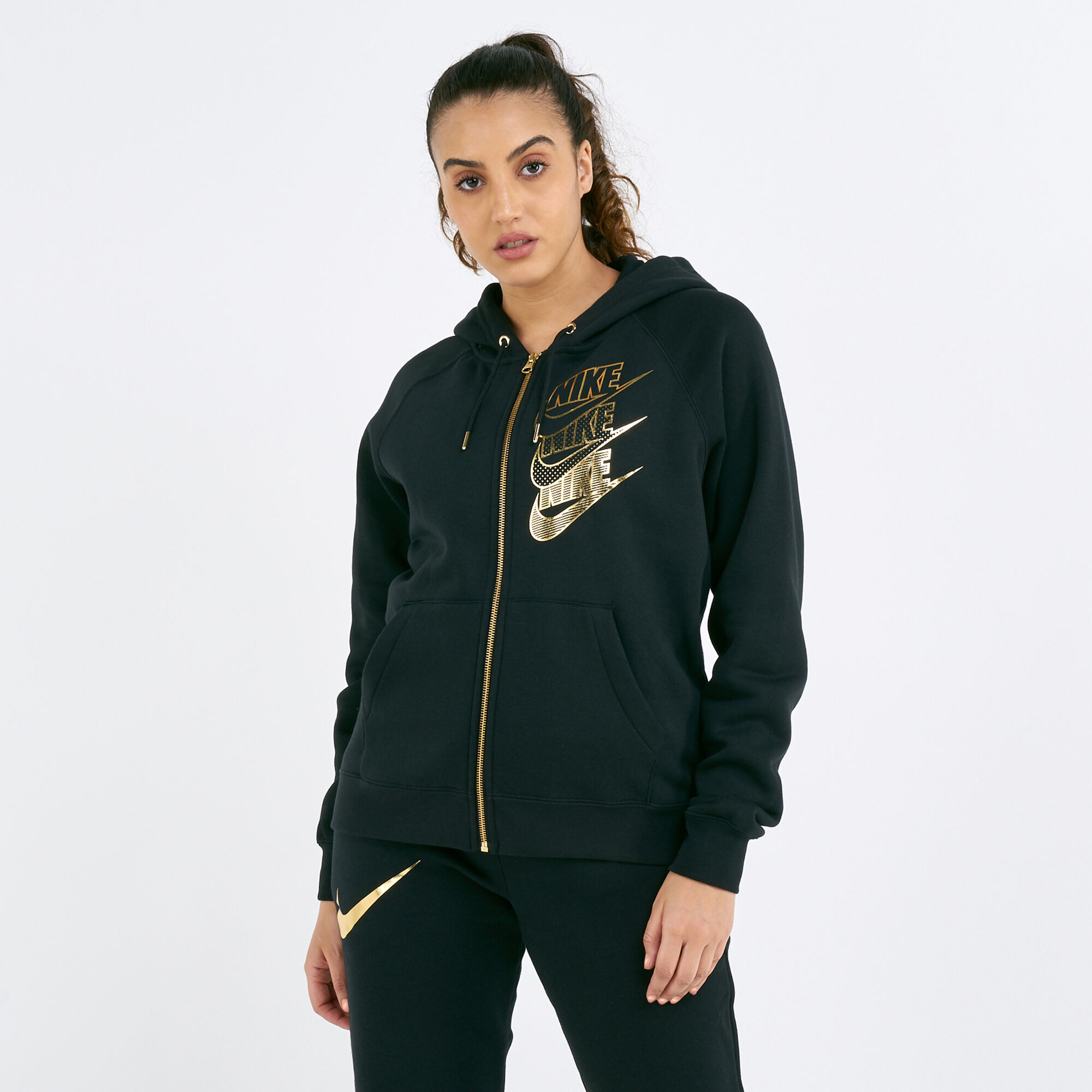 Nike women's sportswear full zip metallic hoodie shop