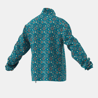 adidas Originals Men's Adventure Nature Awakening Half-Zip Allover Print Windbreaker Blue