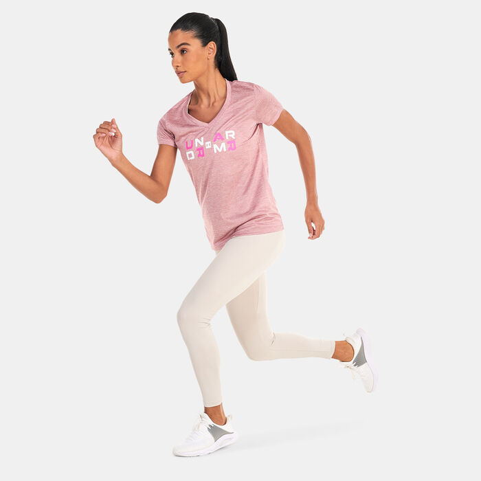 Under Armour Women's UA Tech™ Twist Graphic V-Neck T-Shirt Pink image number 2