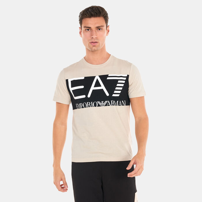 EA7 Emporio Armani Men's Train Oversized Logo Series T-Shirt Beige EA7 Emporio Armani Men's Train Oversized Logo Series T-Shirt Beige image number 0