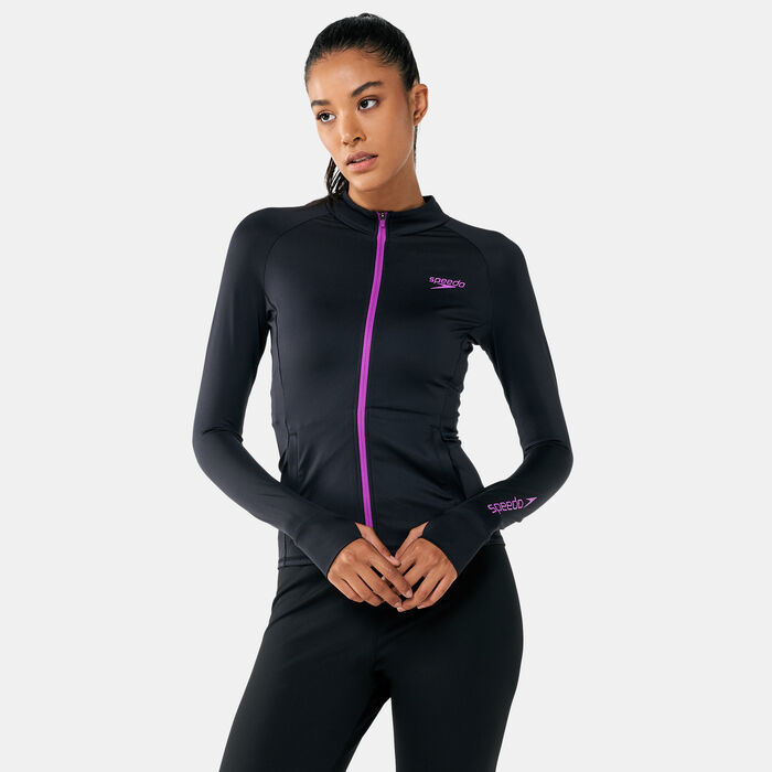 Speedo Women's Essential Long Sleeve Cardigan Rashguard Black Speedo Women's Essential Long Sleeve Cardigan Rashguard Black image number 0