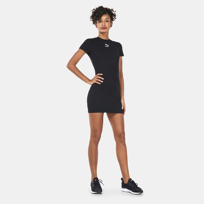 PUMA Women's Classics Ribbed T-Shirt Dress Black