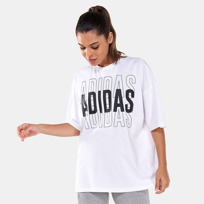 adidas Women's Essentials Repeat Logo Oversized T-Shirt White adidas Women's Essentials Repeat Logo Oversized T-Shirt White image number 0