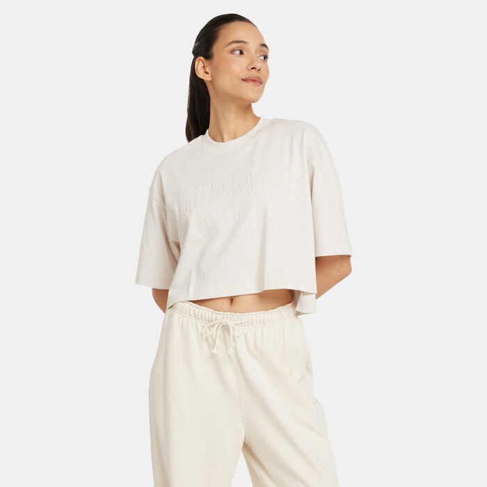 New Balance Women's Embossed Graphic Jersey T-Shirt Beige New Balance Women's Embossed Graphic Jersey T-Shirt Beige image number 0