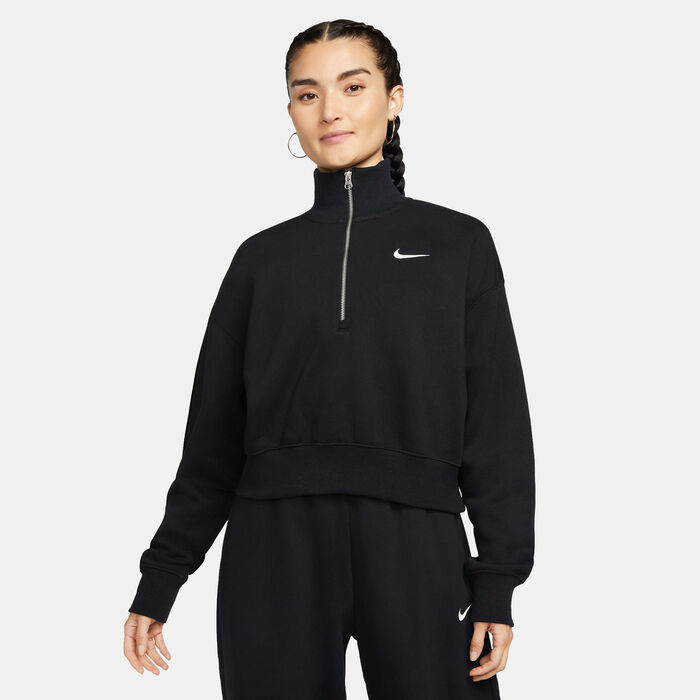 Nike Women's Sportswear Phoenix Fleece 1/2-Zip Cropped Sweatshirt Black image number 0