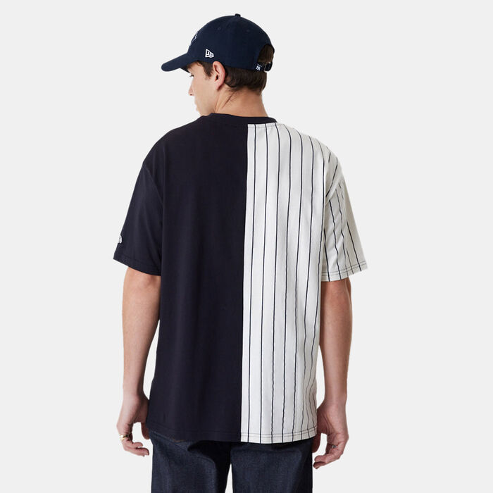 New Era Men's MLB Half Striped Oversized New York Yankees T-Shirt Blue New Era Men's MLB Half Striped Oversized New York Yankees T-Shirt Blue image number 1
