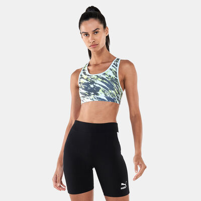 PUMA Women's 4Keeps Graphic Mid Impact Bra Blue