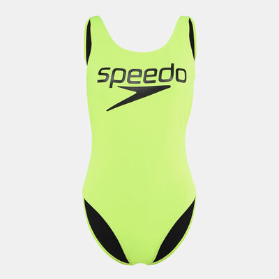 Speedo Women's Logo Deep U-Back One-Piece Swimsuit Black
