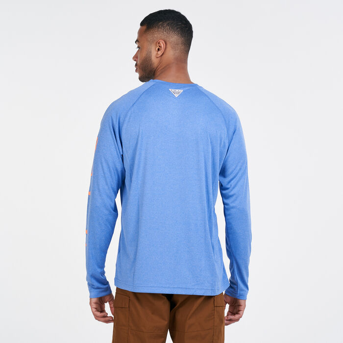 Columbia Men's PFG Terminal Tackle™ Heather Long Sleeve T-Shirt Blue image number 1