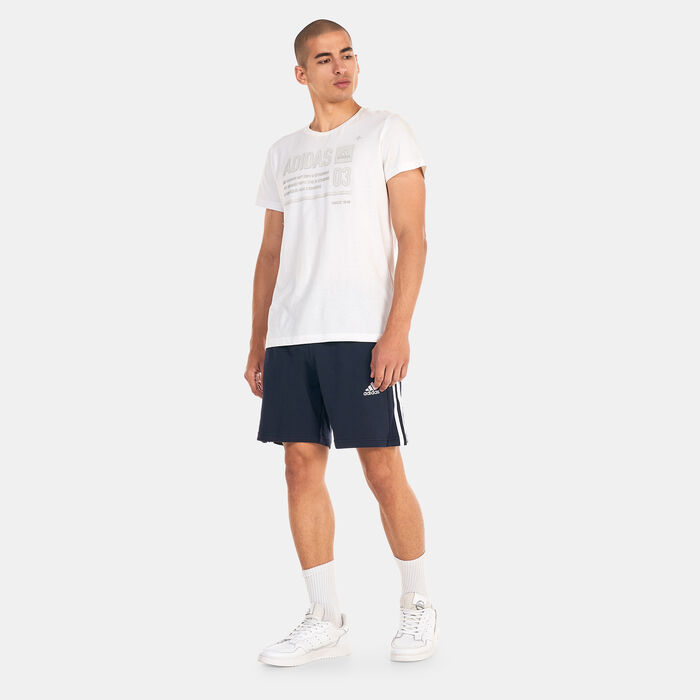 adidas Men's Essentials French Terry 3-Stripes Shorts Blue adidas Men's Essentials French Terry 3-Stripes Shorts Blue image number 2