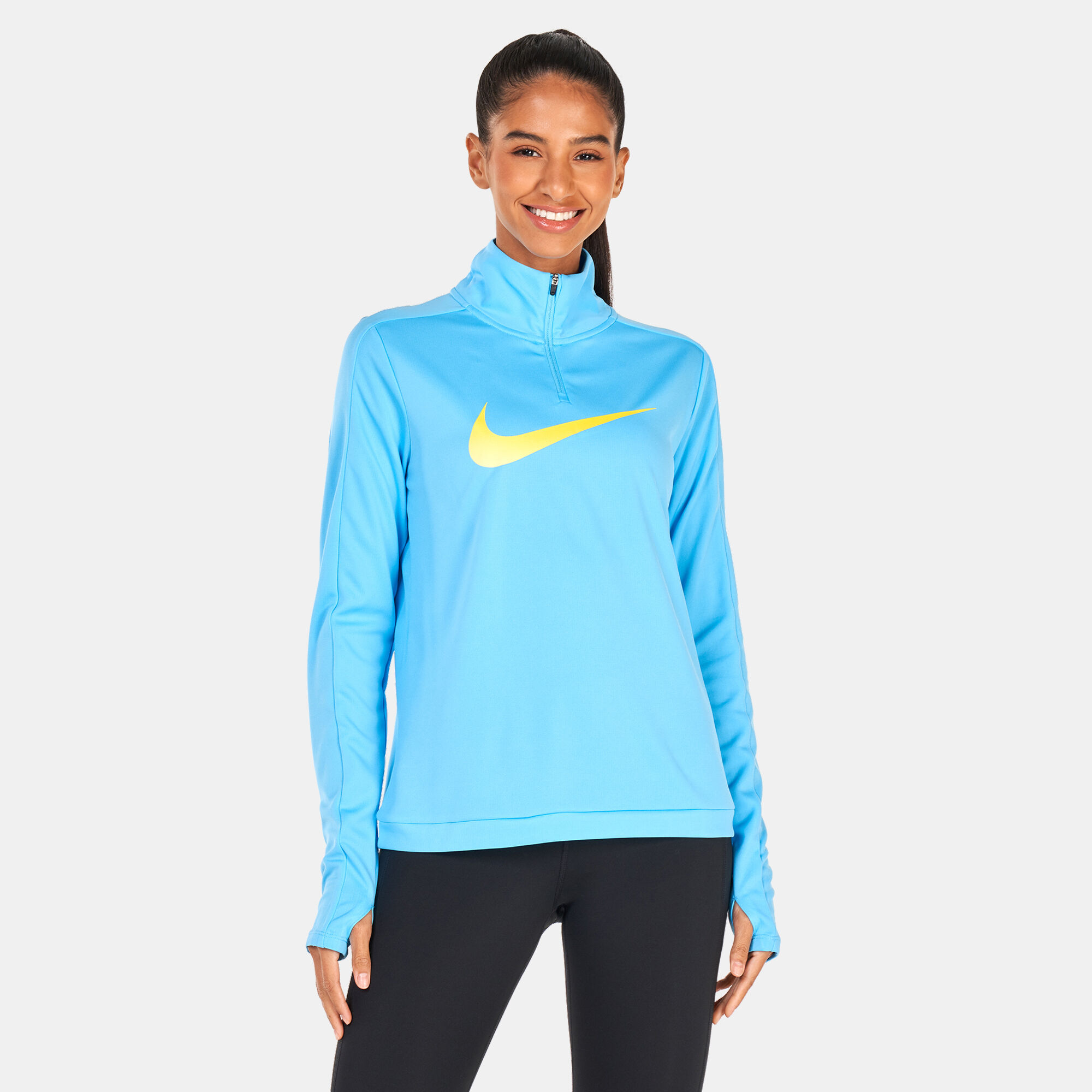 Women's Dri-FIT Swoosh Half-Zip Jersey Blue Nike in Qatar -SSS