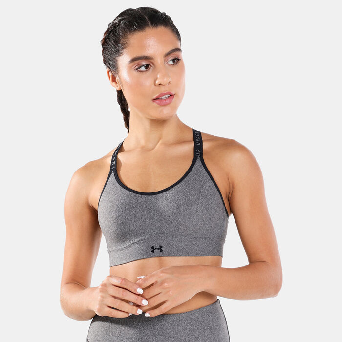 Under Armour Women's UA Infinity Mid Heather Cover Sports Bra Grey Under Armour Women's UA Infinity Mid Heather Cover Sports Bra Grey image number 0