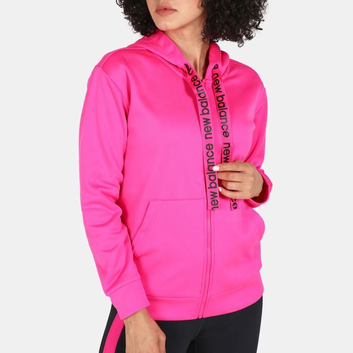 New Balance Women's Relentless Train Fleece Full Zip Hoodie Pink image number 3