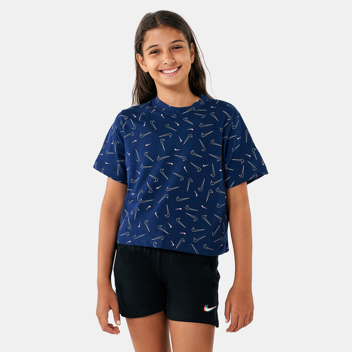 Nike Kids' Sportswear Swoosh Fetti T-Shirt Blue Nike Kids' Sportswear Swoosh Fetti T-Shirt Blue image number 0