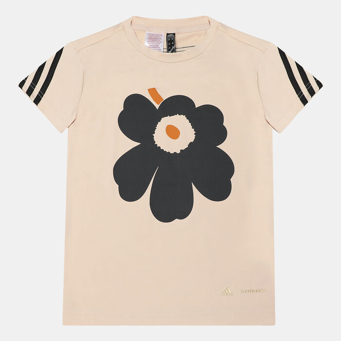 adidas Kids' Marimekko Primegreen AEROREADY Training 3-Stripes T-Shirt Beige adidas Kids' Marimekko Primegreen AEROREADY Training 3-Stripes T-Shirt Beige image number 0