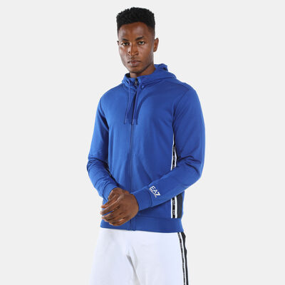 EA7 Emporio Armani Men's Train Logo Series Extended Logo Hoodie Blue