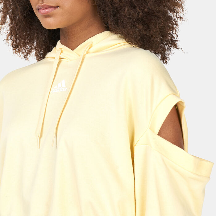 adidas Women's Hyperglam 3-Stripes with Cutout Detail Hoodie yellow adidas Women's Hyperglam 3-Stripes with Cutout Detail Hoodie yellow image number 3