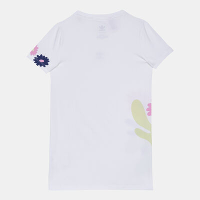 adidas Originals Kids' Flower Print T-Shirt Dress White