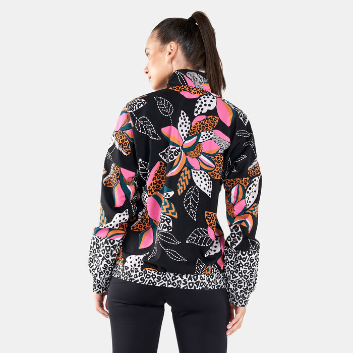 adidas Women's FARM Rio Print Relaxed Lightweight Windbreaker Jacket Black adidas Women's FARM Rio Print Relaxed Lightweight Windbreaker Jacket Black image number 1