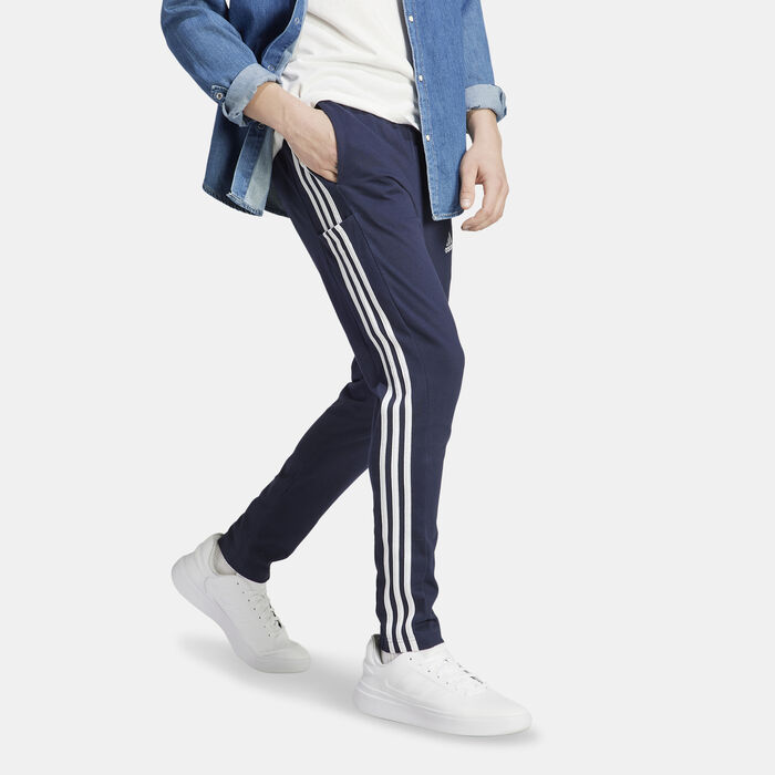adidas Men's Essentials Single Jersey Tapered 3-Stripes Joggers Blue adidas Men's Essentials Single Jersey Tapered 3-Stripes Joggers Blue image number 2