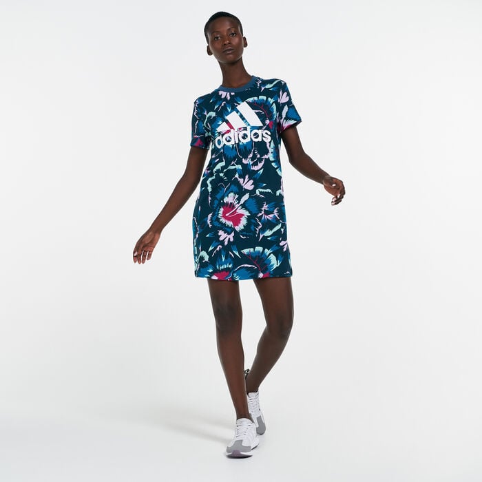 adidas Women's FARM Rio Floral Print T-Shirt Dress White adidas Women's FARM Rio Floral Print T-Shirt Dress White image number 1