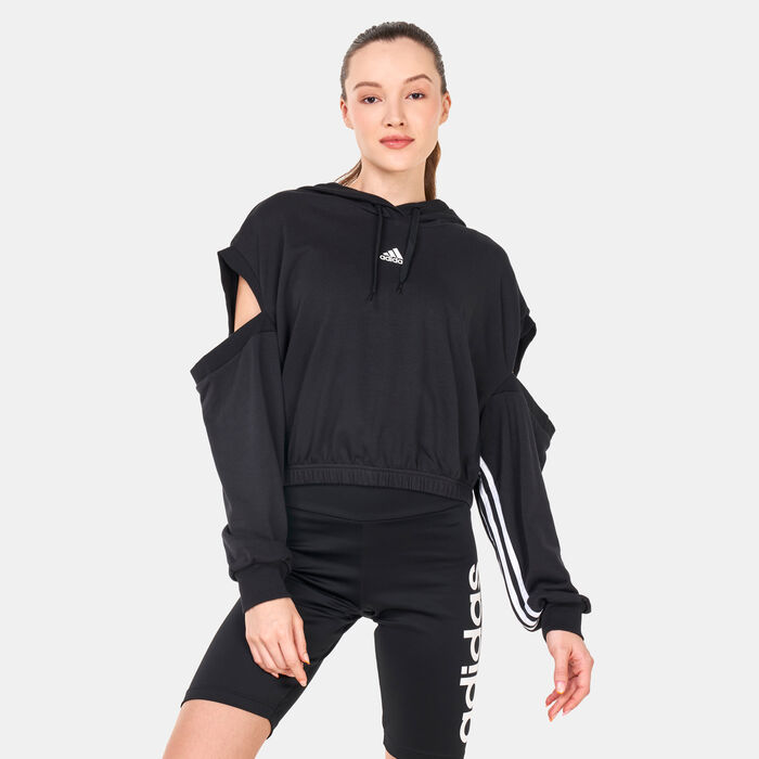 adidas Women's Hyperglam 3-Stripes with Cutout Detail Hoodie Black adidas Women's Hyperglam 3-Stripes with Cutout Detail Hoodie Black image number 0