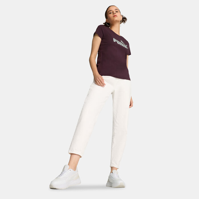 PUMA Women's Essentials+ Metallic Logo T-Shirt Red PUMA Women's Essentials+ Metallic Logo T-Shirt Red image number 2