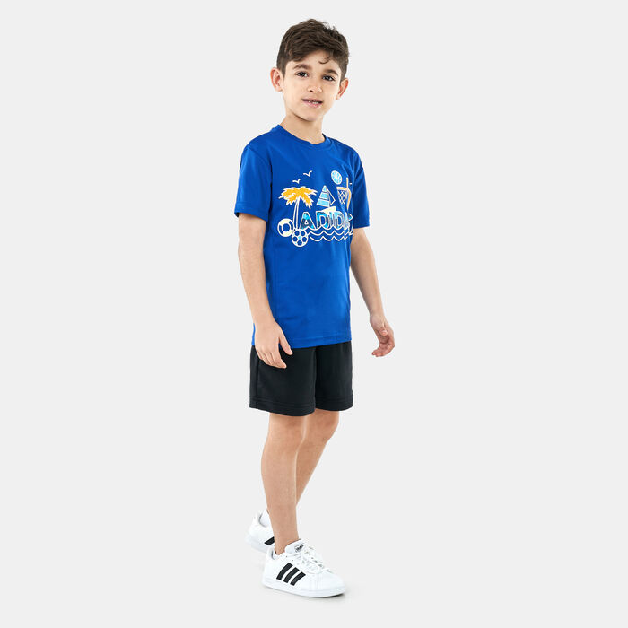 adidas Kids' Cotton Graphic T-Shirt Blue image number 2