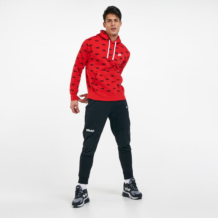 Nike Men's Sportswear Allover Script Club Hoodie Red Nike Men's Sportswear Allover Script Club Hoodie Red image number 2