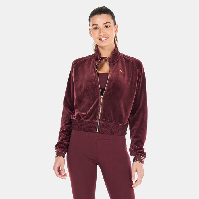 PUMA Women's Deco Glam Velour Full-Zip Training Jacket Red image number 0