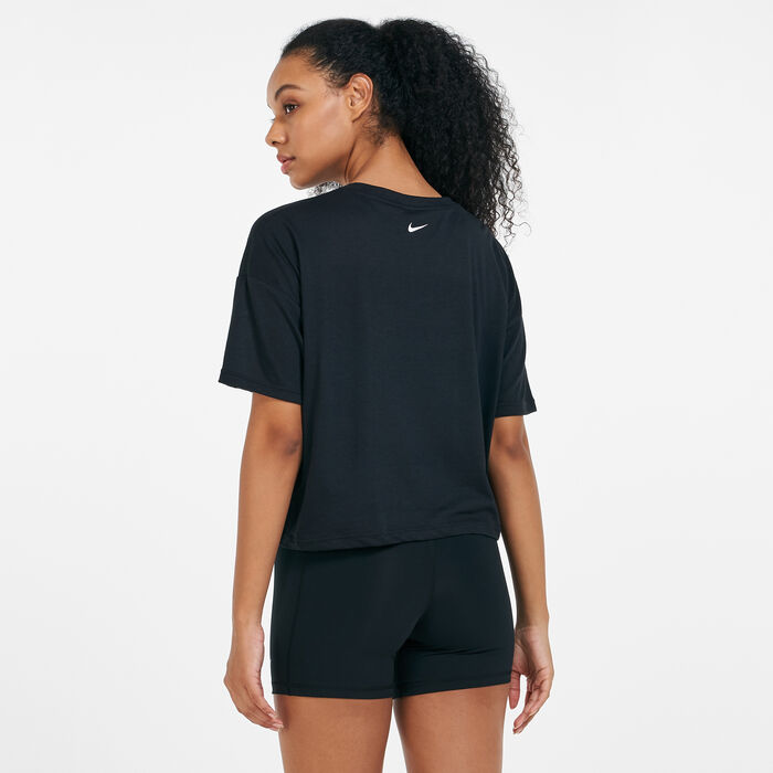 Nike Women's Dri-FIT Graphic Training Crop Top Black Nike Women's Dri-FIT Graphic Training Crop Top Black image number 1