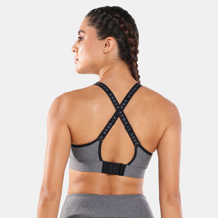 Under Armour Women's UA Infinity Mid Heather Cover Sports Bra Grey Under Armour Women's UA Infinity Mid Heather Cover Sports Bra Grey image number 1