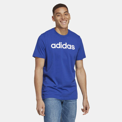 adidas Men's Essentials Linear Embroidered Logo T-Shirt Blue
