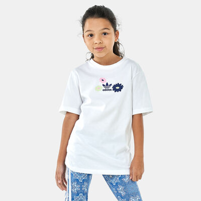adidas Originals Kids' Flower Print T-Shirt White