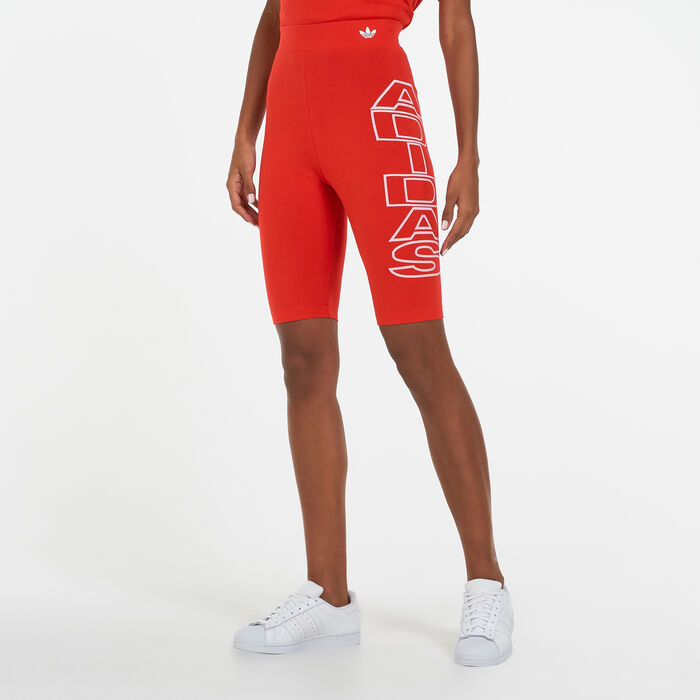 adidas Women's Mid-Waist Letter Bike Shorts Red adidas Women's Mid-Waist Letter Bike Shorts Red image number 0