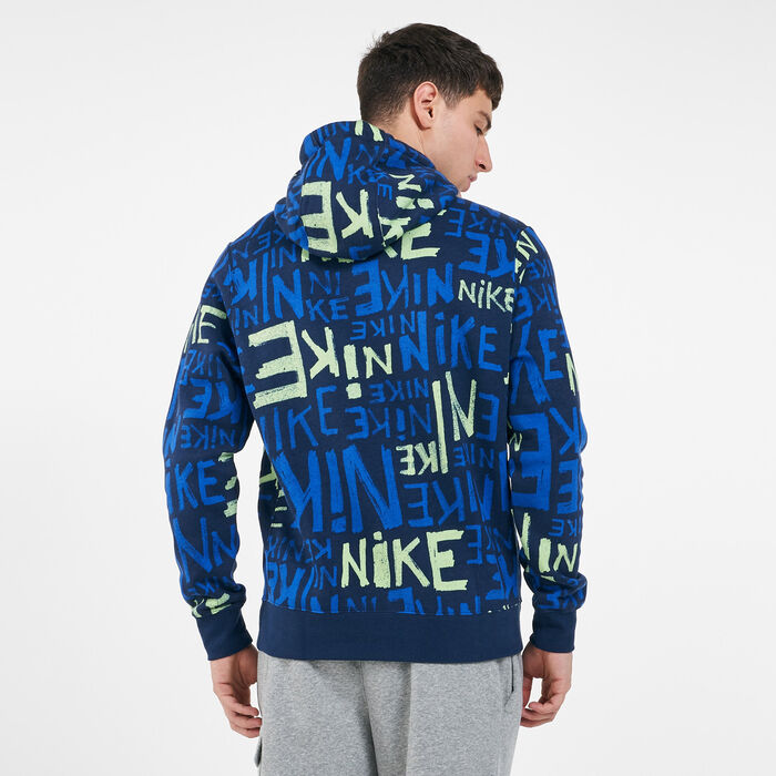 Nike Men's Sportswear Club Allover Print Hoodie Blue image number 1